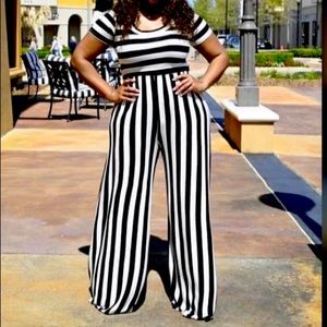 Super Cute Black and White Striped Jumpsuit